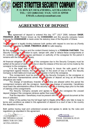 agreement of deposit